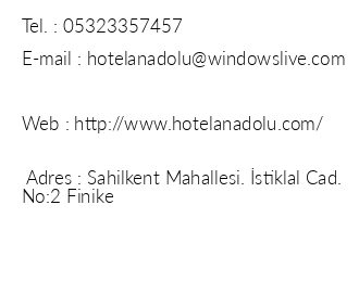 Hotel Anadolu & Apart iletiim bilgileri
